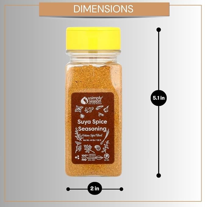 USimplySeason Suya Spice (4.8 oz) - African-Inspired Seasoning Blend - Vegan, Non-GMO, All-Natural - Ideal for Grilling, BBQ, Soups, Stews, Made in USA - One Bottle