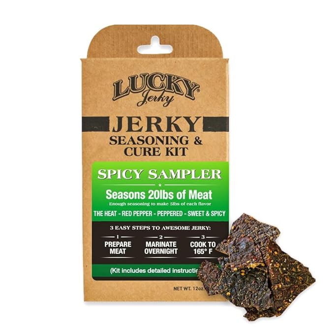 Lucky Jerky Ultimate Spicy DIY Jerky Seasoning Kit - 12oz - The Heat, Red Pepper, Black Pepper and Sweet & Spicy