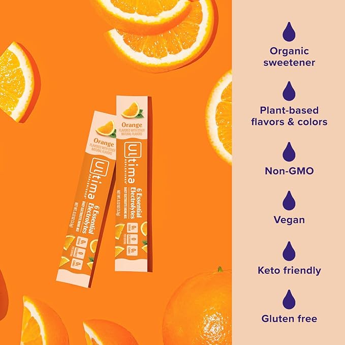 Ultima Replenisher Daily Electrolyte Powder Drink Mix ?“Sugar Free ??Orange, 20 Stickpacks ??Hydration Packets with 6 Key Electrolytes and Trace Minerals ??Keto Friendly, Vegan, Non-GMO