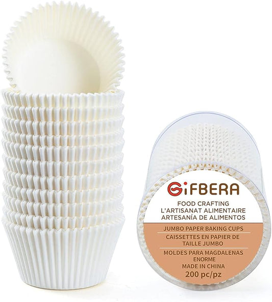 Jumbo White Cupcake Liners Greaseproof Paper 200-Count - Gifbera Odorless Muffin Baking Cups Cupcake Wrappers for Wedding Birthday Celebration Occasion
