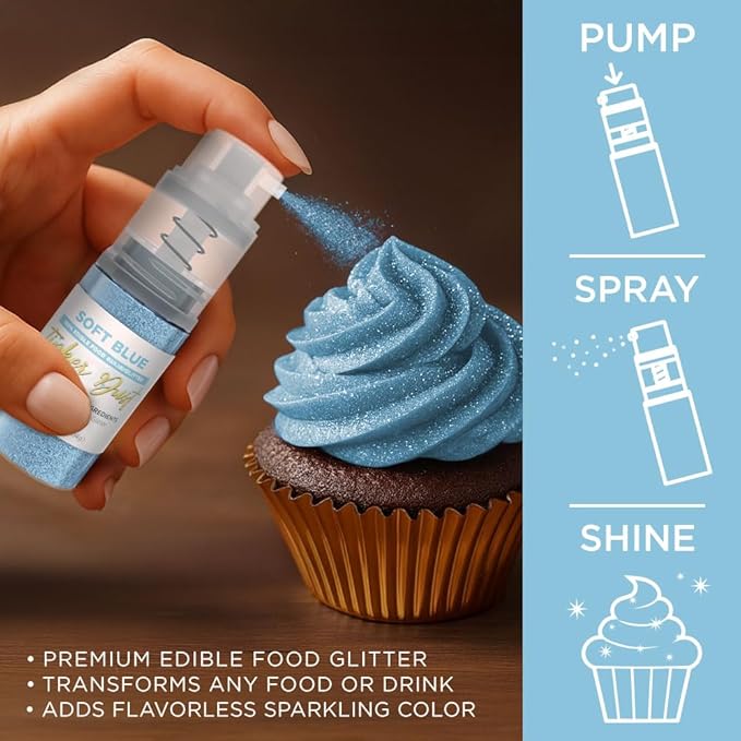 Bakell - Soft Blue Tinker Dust (4g, 1x Mini Spray Pump) Edible Glitter for Food, Desserts, and