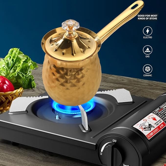 7 Oz Stainless Steel Turkish Coffee Cezve, Gold Ibrik with Handle, 200 Ml
