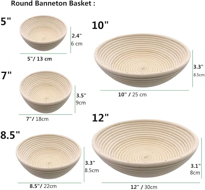 Banneton Basket for Bread Proofing, 8.5 inches Round Dough Proofing Bowls with Removable Liner, Good for Home Sourdough Bakers Baking, 2 Pack