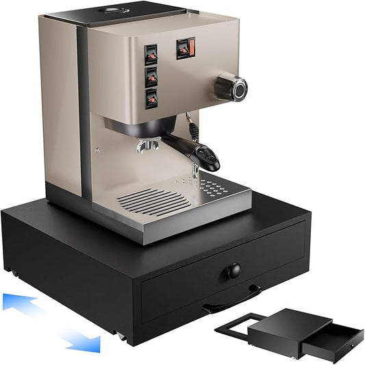 NiHome Acacia Wood Coffee Machine Tray with Pod Drawer, Smooth Wheels Rolling Appliance Slider, Large Drawer for K-Cups, Tea Bags, Under Cabinet Countertop Caddy for Espresso Maker, Blender, Air Fryer