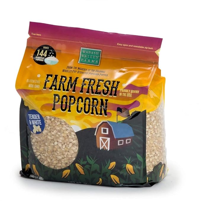 Wabash Valley Farms Popcorn Kernels - Tender and White Popcorn Kernels, Gourmet Popcorn Kernels for Popcorn Maker, White Popcorn Kernels for Popping, Non-GMO Popcorn Seeds, Popping Corn (6 lb)