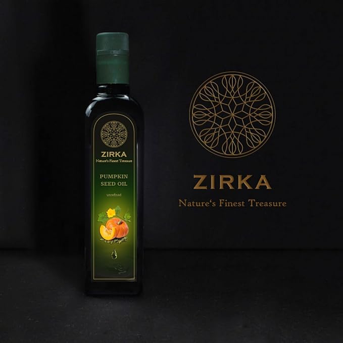 Pumpkin Seed Oil Zirka 100% Unrefined Cold-Pressed Styrian Oil in Glass Bottle Made in Slovenia Gourmet Salad Dressing, Drizzle Oil, Rich in Vitamins E and K, Antioxidants, Hearth-Healthy Choice.