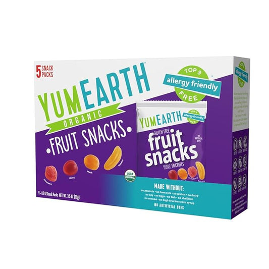 YumEarth Organic Assorted Flavor Fruit Snacks - Allergy Friendly (Top 9 Free), No Artificial Dyes or Flavors, Non GMO, Gluten Free, Vegan Candy Snacks - 0.7 Ounce (Pack of 5)