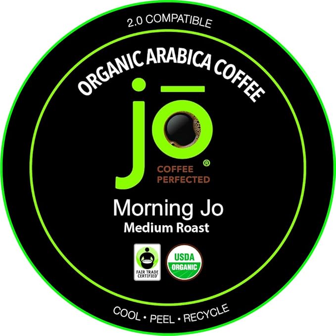 MORNING JO: 48 Cups Medium Roast Organic Coffee for Keurig K-Cup Compatible Brewers, Fresh Seal Single Serve Cups, Velvety Sweet Breakfast Blend, Fair Trade Certified, Kosher, Non-GMO, Gluten Free