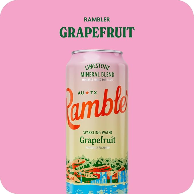 AUTX RAMBLER Sparkling Water, Texas Limestone Mineral Blend, Grapefruit Flavor, 16-Ounce Tallboy Cans, 12-Pack