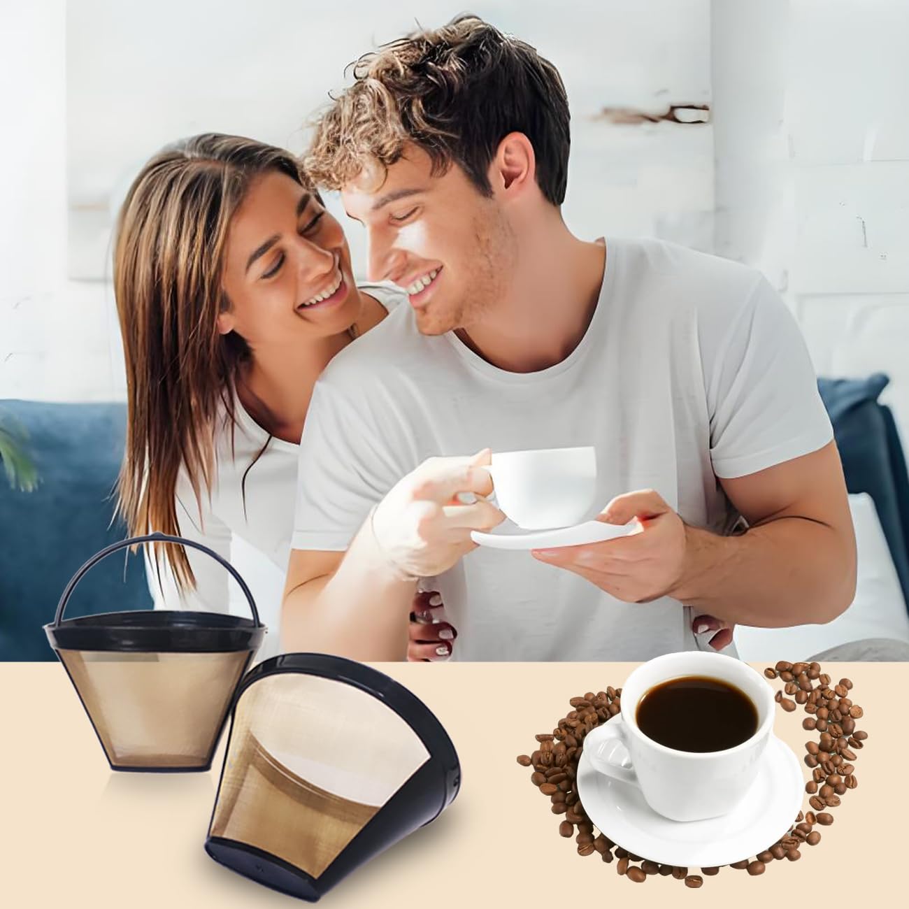 Ainreond 2Pcs Reusable Coffee Filter Basket, No.4 Cone Coffee Maker Filters, for Ninja and