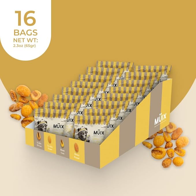 M체ix Snacks, Special Flavor Trail Mix, Honey Mix, Mix Snacks (XL Corn, TexMex Peanut, Honey Corn and Peanut) - 2.3 Ounce Bags (Pack of 16 Bags)