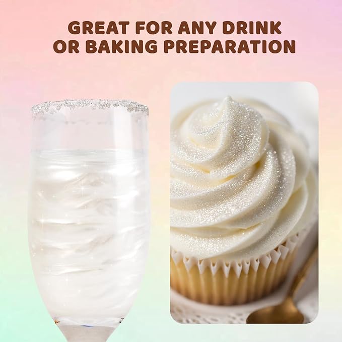 Shimmer White Edible Glitter Spray, 5g Food Grade, Edible Glitter for Drinks, Luster Dust for Cake Decorating, Baking, Cocktails, Chocolate, Strawberry