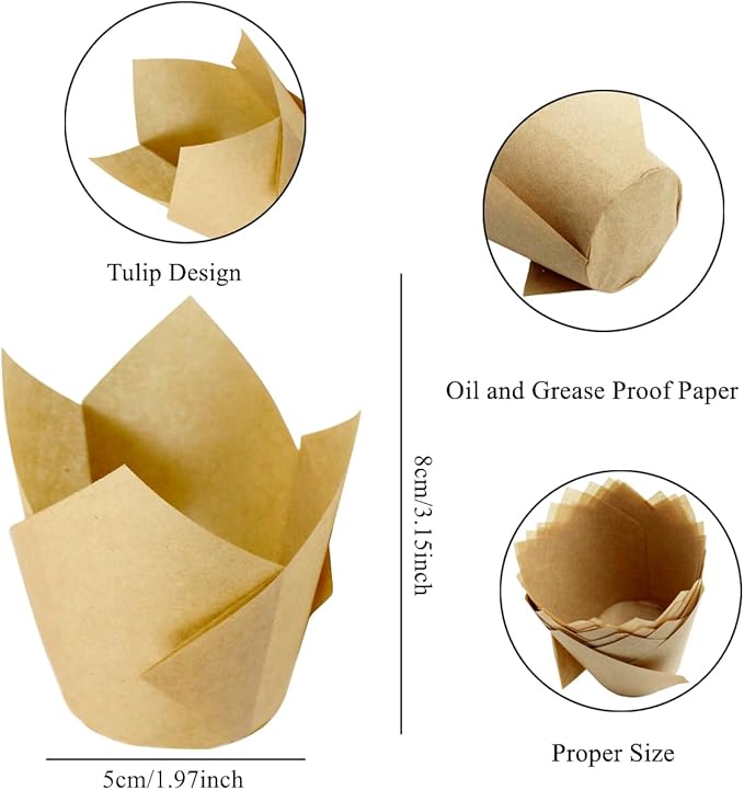 150 Pieces Tulip Cupcake Muffin Liners Paper Baking Cups Greaseproof Cupcake Wrappers for Birthday Wedding Party Baby Showers Catering Restaurants(Light Coffee)