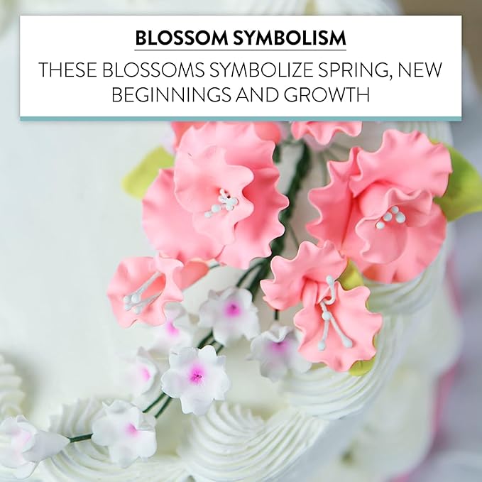 Sugar Blossom Cake Spray – Gumpaste Flowers for Cake Decorating – Pink Cherry Blossoms with Green Leaves – 1 Count by Chef Alan Tetreault