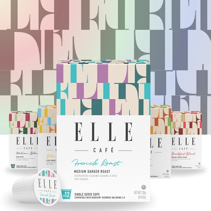 ELLE Café© Variety Pack K-Cup Coffee Pods - 36 Count - Blonde, French Roast, Italian Blend - Single-Serve Coffee Pods