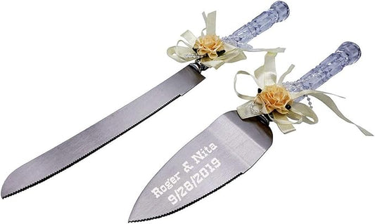GIFTS INFINITY® Personalized Wedding, Anniversary, Birthday, Sweet Sixteen, Celebrations, Cake Knife and Server Set Free Engraving - Valentine's Day Gift