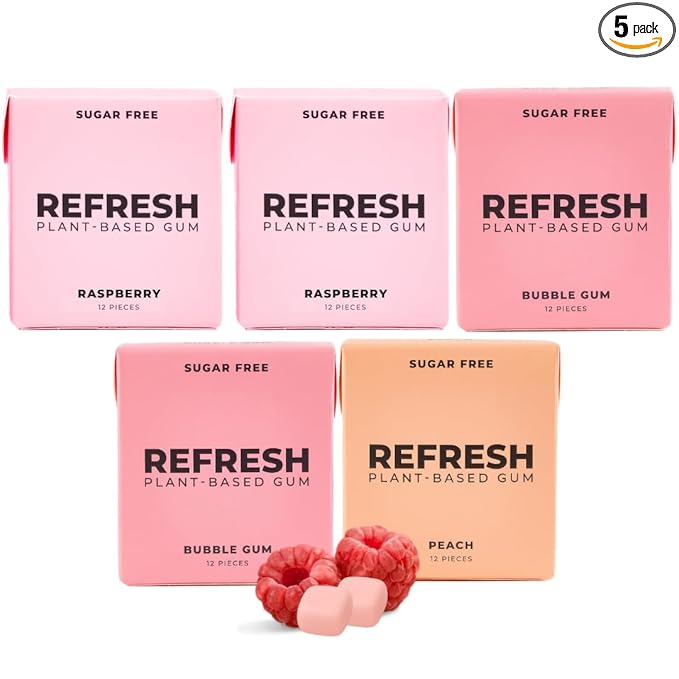 Refresh Gum Fruit Variety Pack – Xylitol, Sugar Free Chewing Gum, Natural Flavor & Organic Ingredients – Long Lasting, Plant-Based, Non-GMO, 12 Count (Pack of 5)