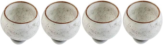 MQjzsh Handmade Chinese Japanese Tea Bowls, Tea Cup Set, 4 Pack, 110ml / 3.7oz for Office, Home, Gifts (White)