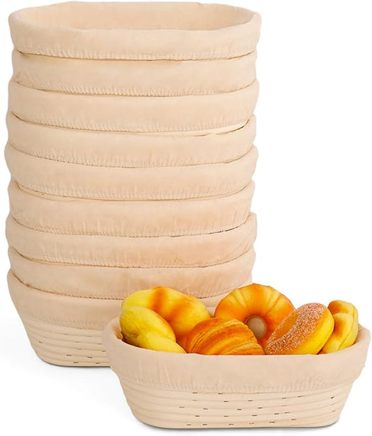 Nisorpa 10 Sets Banneton Bread Proofing Basket Sourdough Proofing Baskets Bread Baking Bowl Kit with Cloth Liner and Dough Scraper for Home Bread Bakers(10 Inch)