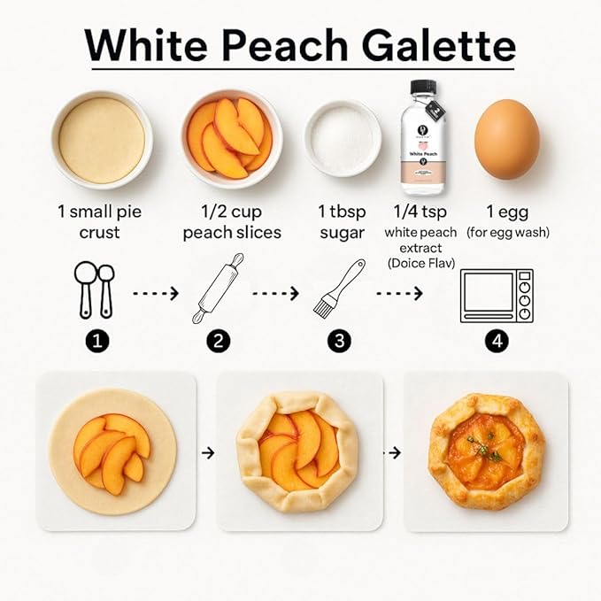 Dolce Flav Natural White Peach Extract 2 oz ??Kosher, Sugar-Free, Concentrated Sweet White Peach Flavoring for Beverages, Desserts & Baking, Includes Measured Dropper
