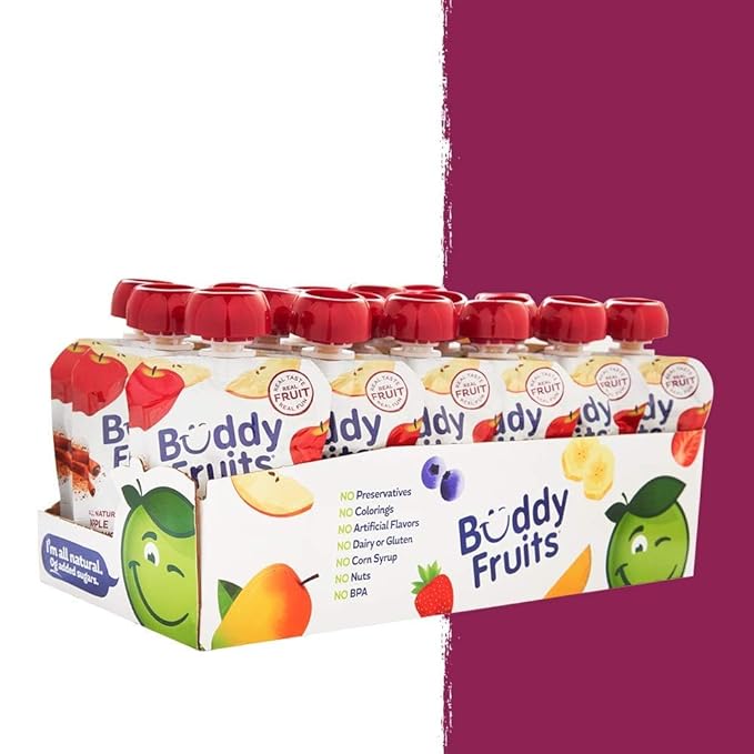 Buddy Fruits Snacks To Go Cinnamon Unsweetened Applesauce 3.2oz Pouch (18pk) Gluten-Nut-Dairy-Preservatives-BPA Free, Non GMO, Kosher