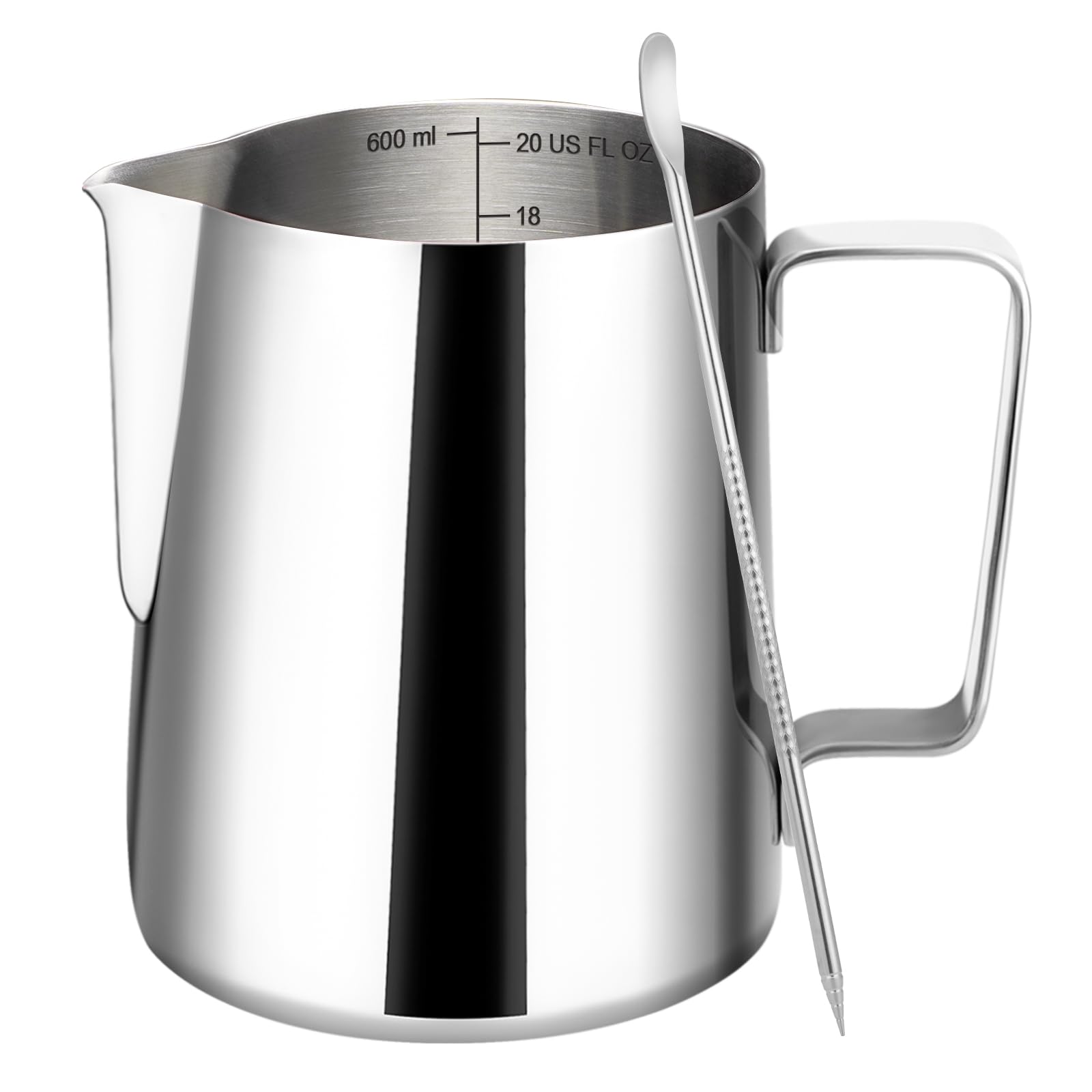 Amrules Milk Frothing Pitcher, 20oz Milk Frother Cup with Clear Scale, 304 Stainless Steel