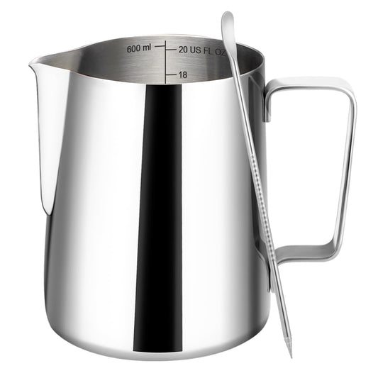 Amrules Milk Frothing Pitcher, 20oz Milk Frother Cup with Clear Scale, 304 Stainless Steel