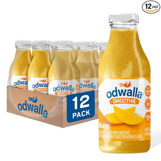 Odwalla Mango Smoothie - Fruit Smoothie Mix Ready to Drink - Juice Blend, No Added Sugar, No Preservatives, Kosher - 13.9 oz Glass Bottles (12 Pack)