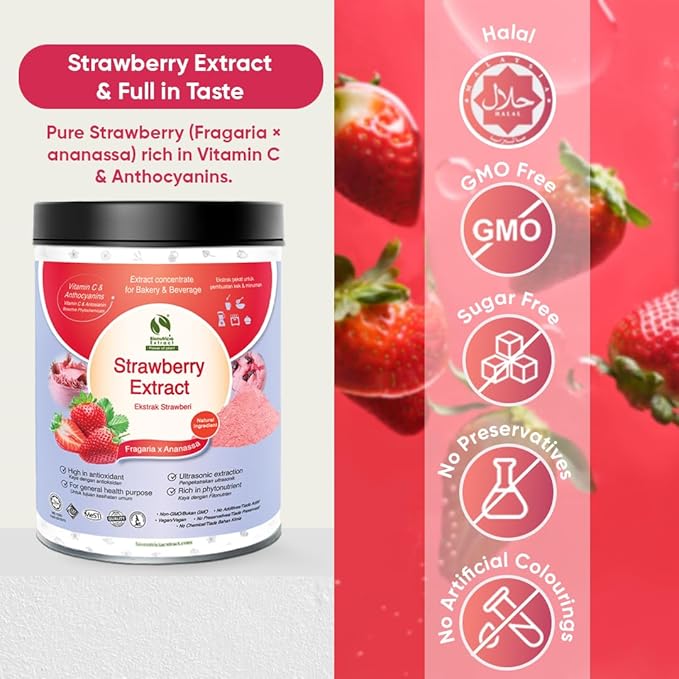 Bionutricia Strawberry Extract Powder 20:1 ??No Sugar Added, Rich in Vitamin C & Antioxidants, Great for Smoothies, Baking & Drinks, Vegan, Non-GMO, 200g (7Oz)