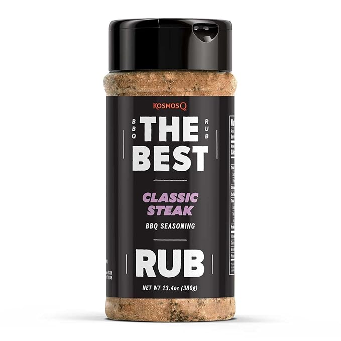 Kosmos Q The Best Classic Steak Seasoning Rub, Garlic Pepper & Paprika BBQ Meat Dry Rub for Prime Rib, Pork Tenderloin, Chicken, French Fries, Ribs & More, Steak Rub & Beef Seasoning, 13.4 oz Shaker