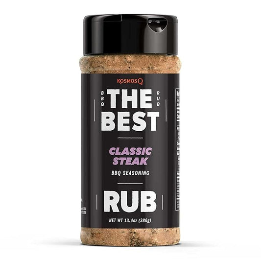 Kosmos Q The Best Classic Steak Seasoning Rub, Garlic Pepper & Paprika BBQ Meat Dry Rub for Prime Rib, Pork Tenderloin, Chicken, French Fries, Ribs & More, Steak Rub & Beef Seasoning, 13.4 oz Shaker