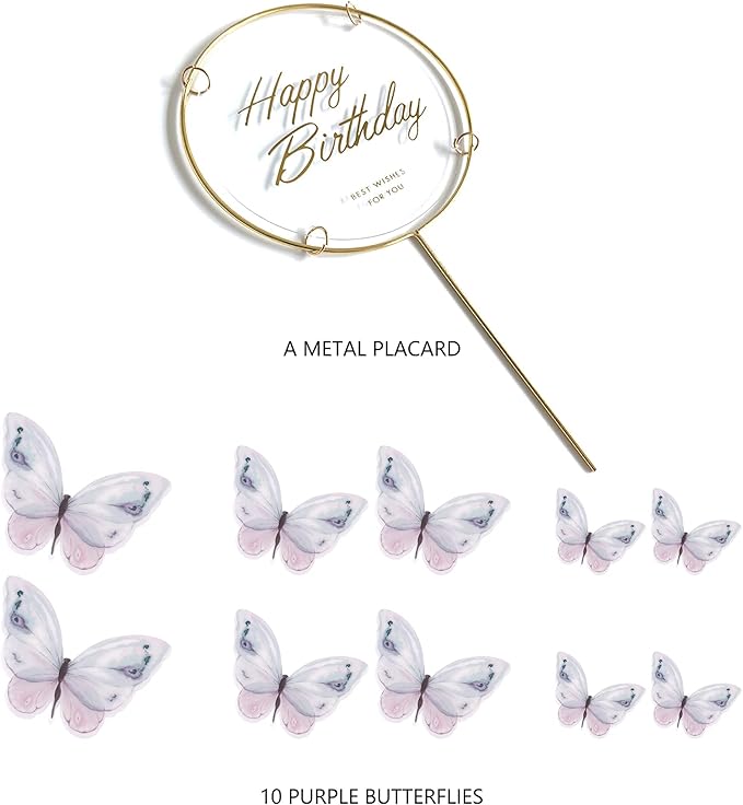 11-Piece Gold Butterfly Cake Toppers Set: Happy Birthday Cake Decorations