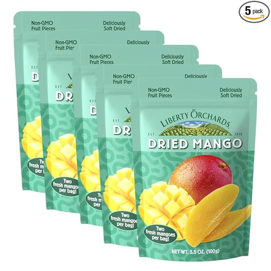 Liberty Orchard Organic Dried Mango - Naturally Sweet Fruit Snacks for Healthy Digestion & Busy Lifestyles - Sof Dried Two Fresh Mangos - Healthy Snack Ideal for Recipes & On-the-Go Energy - 5 Pack