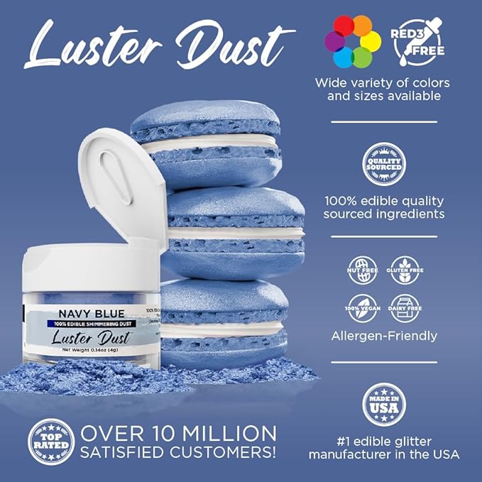 Luster Dust - Navy Blue (4g 1x Jar) | Edible Vegan Dust & Paint for Cake Decorating, Ice Cream, Desserts, Cocktails and Beverages by Bakell