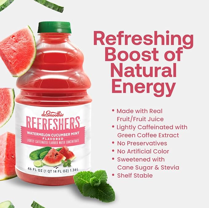 Dr. Smoothie Refreshers Watermelon Cucumber Mint – Made with Real Fruit Juice – Drink Concentrate