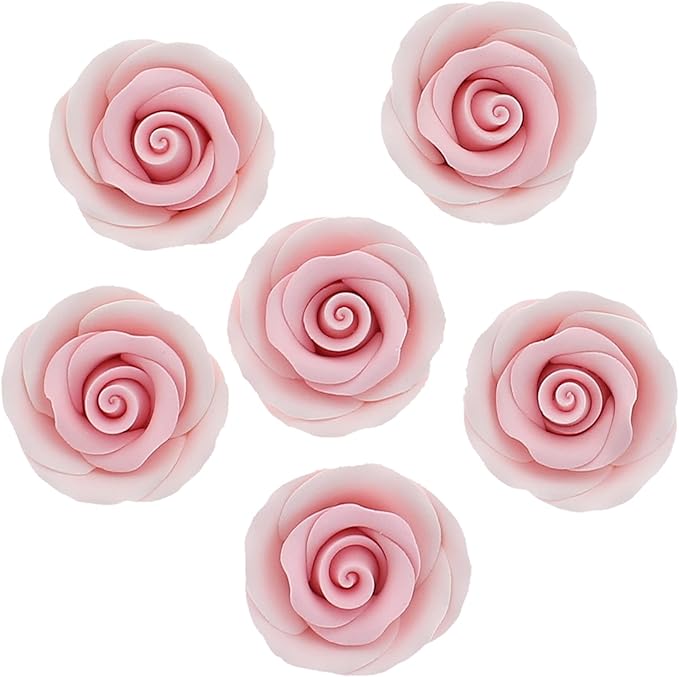Global Sugar Art Premium Edible Roses, Pink, Unwired, Medium 1.5 inches, 12 Count by Chef Alan Tetreault