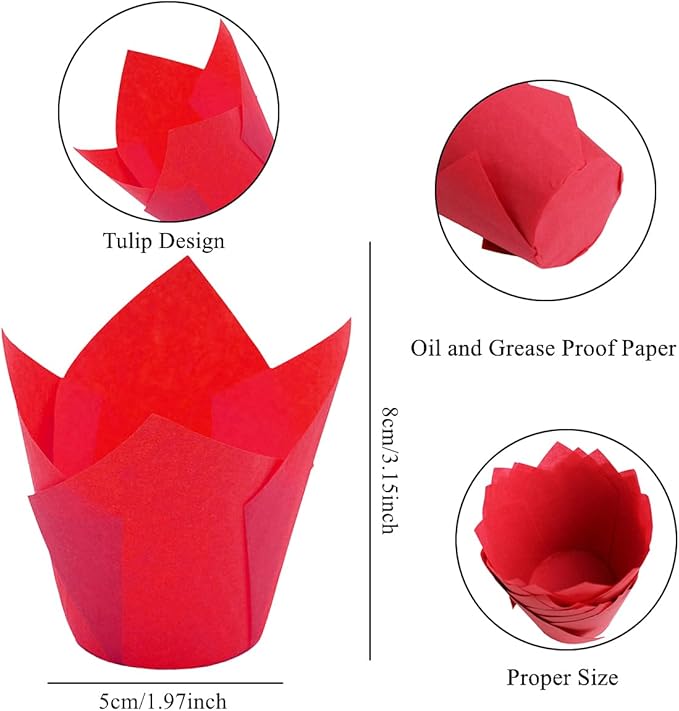 150 Pieces Tulip Cupcake Muffin Liners Paper Baking Cups Greaseproof Cupcake Wrappers for Birthday Wedding Party Baby Showers Catering Restaurants(Red/Orange/Yellow/Green/Blue)