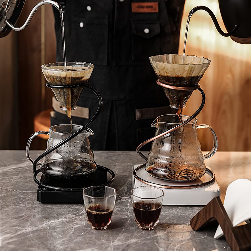 LEIJOCO Pour Over Coffee Maker Set - Glass Dripper, Metal Stand, 600ml Heat-Resistant Server, 40