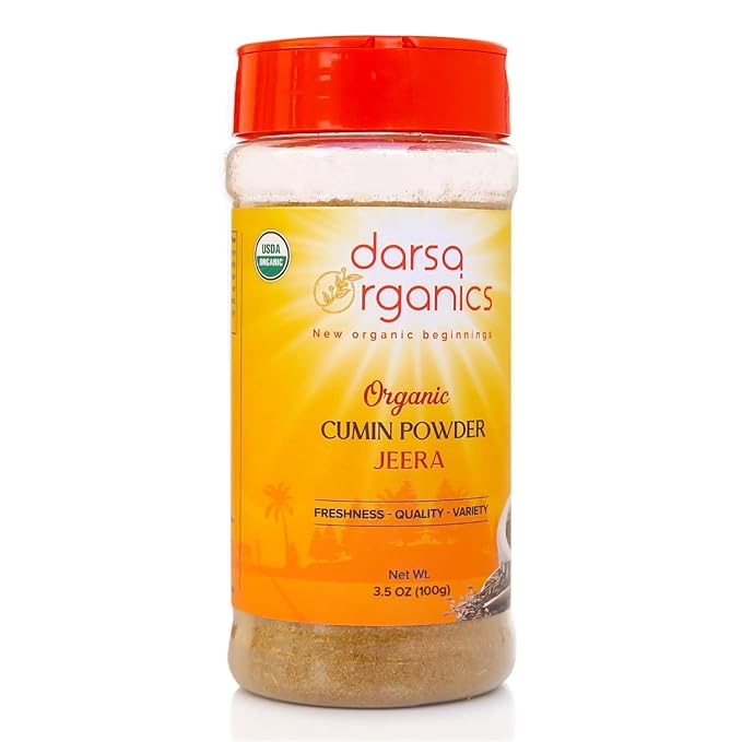 Darsa Organics Ground Cumin Powder 3.5 oz - Premium Grade USDA Organic Certified Cumin Spice from India, Ideal for Curries, Stews and Taco Seasoning, Non-GMO, Gluten Free, Kosher, Vegan