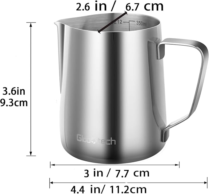 Stainless Steel Milk Frothing Pitcher 12 Oz, 350ml Latte Art Cup Espresso Machine Accessories, Steaming Jug for Cappuccino Coffee Milk Hot Chocolate Cups