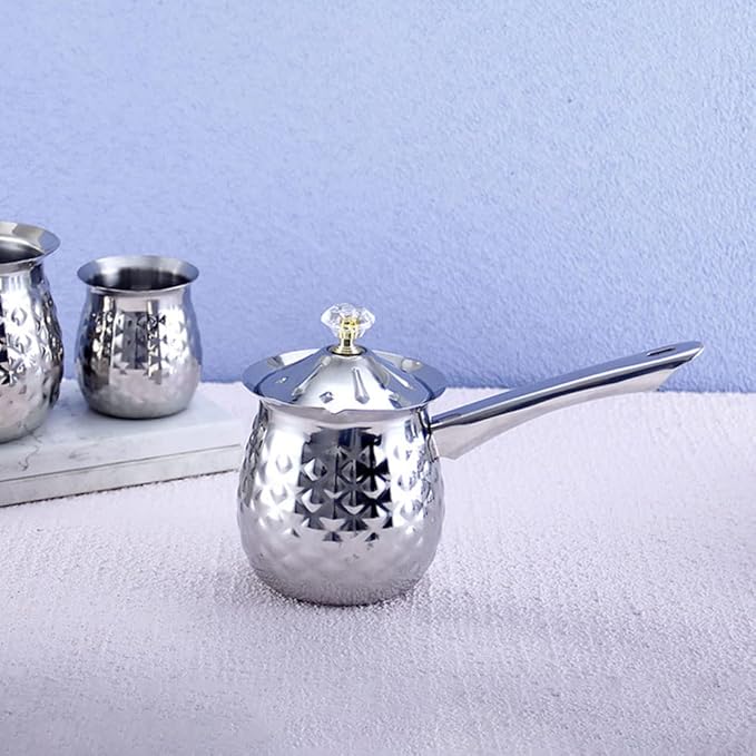Turkish Coffee Maker, Chai Pot, Arabic & Greek Coffee Pot, 600 Ml / 20 Oz Silver Ibrik
