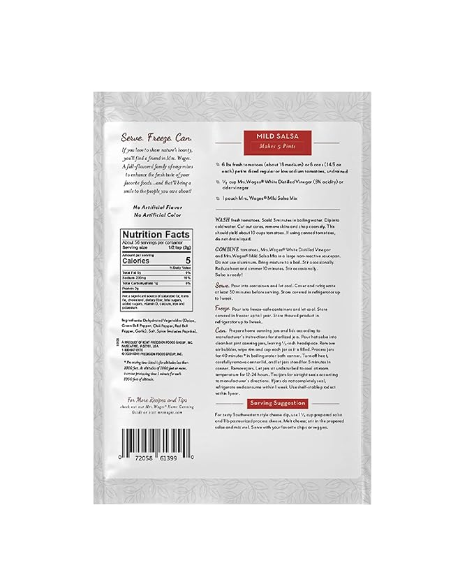 Mrs. Wages Mild Salsa Canning Mix, Easy-To-Use, Simple Homemade Salsa, Mild Spice Flavoring, Enhance Your Tomatoes, 4 oz Packet (Value Pack of 12)