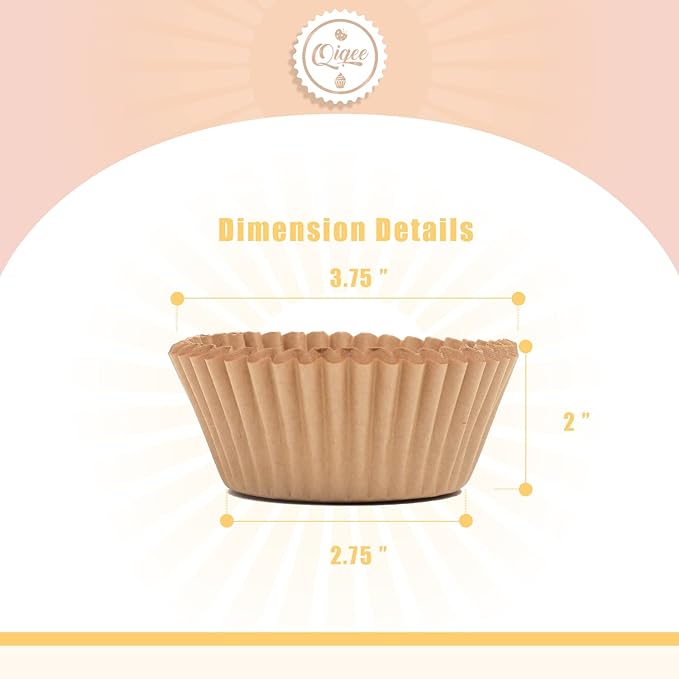 qiqee 600 Count Large Size Cupcake Liners Natural Muffin Liners Food Grade Jumbo Baking Cups Paper No Smells (Large Size)
