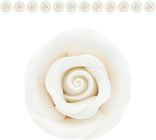 Global Sugar Art Premium Edible Roses, White, Unwired, Medium 1.5 inches, 12 Count by Chef Alan