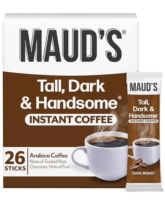 Maud's Dark Roast Instant Coffee, 26 ct, 100% Arabica Coffee, Instant Hot or Iced Coffee - Just add water