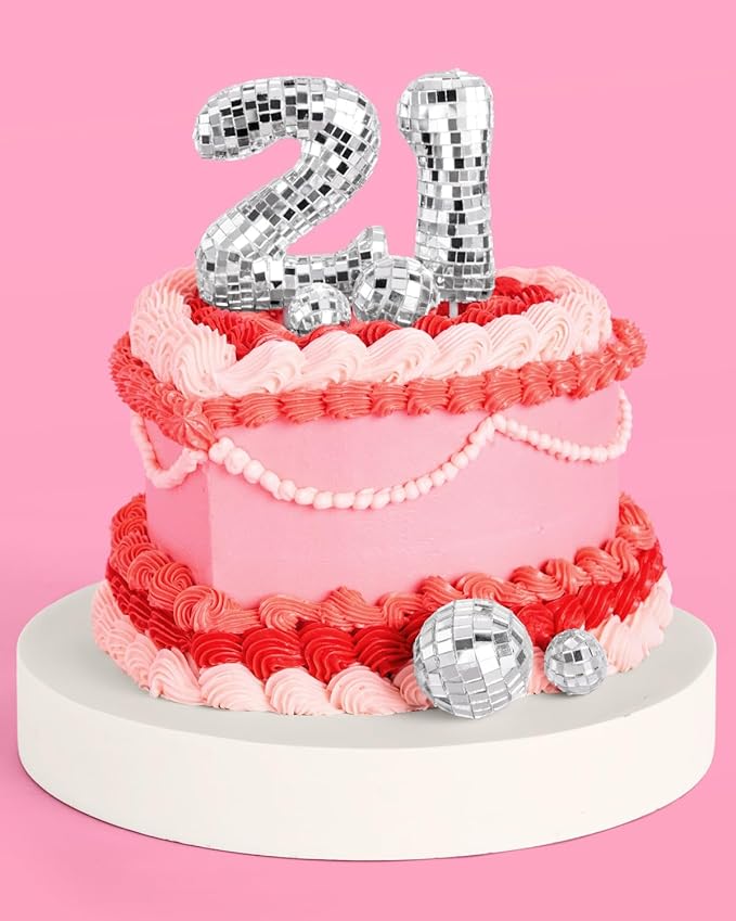 xo, Fetti 21 Birthday Disco Cake Topper - 6 pcs | Groovy Bday Party, Finally Legal Supplies, Cute Boogie Decorations, 21st Dancing Queen