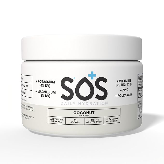 SOS Hydration Coconut Electrolyte Drink Mix (31 Servings) ??Low Sugar, 15 Calorie, Keto-Friendly & Rapid Rehydration