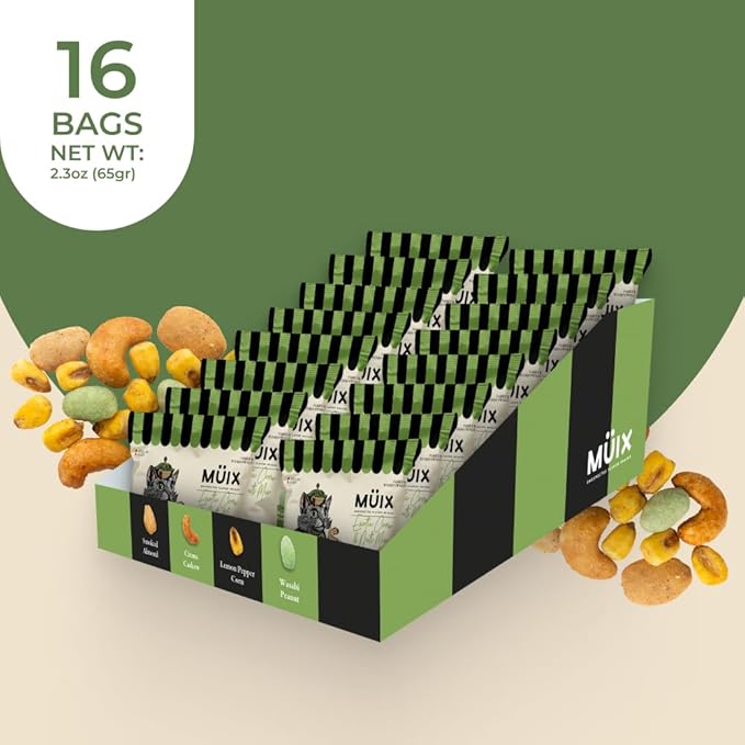 M체ix Snacks, Special Flavor Trail Mix, Exotic Mix, Mix Snacks (Smoked Almond, Citrus Cashew, Peppper Lemon Corn, Wasabi Peanut) - 2.3 Ounce Bags (Pack of 16 Bags)