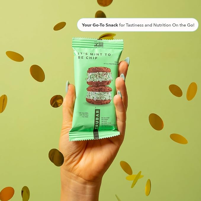 TRUBAR Vegan Protein Bar, It???Mint to Be Chip, Gluten Free, Plant Based High Fiber, Dairy Free, Non GMO, Low Fat, No Sugar Alcohols, 12G Lean Protein, 13G Fiber, Healthy Snack Bars, 12 CT