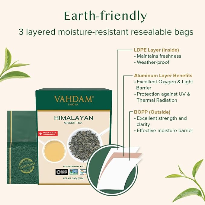 VAHDAM, Green Tea Leaves From Himalayas 170+ Cups (12oz) High Elevation Grown Green Tea Leaves From Himalayas | Pure Unblended Single Origin Green Loose Leaf Tea | Vacuum Sealed